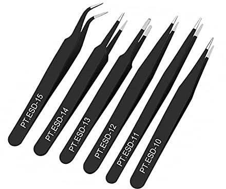 Lötpinzette 6 Stück Edelstahl Antistatische Pinzette mit Spitze Industrielle Präzisionspinzette Kit Reparaturwerkzeug für die Elektronikreparatur