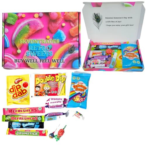 Sweets Candy Vegan Sweets Gift Box | Letterbox Hamper For Birthday gift, Kids Nostalgic Sweets Hamper,Christsmas Stocking Filler sweets Treat and Any Occasions | skvdntrade8 sweets Hamper gift Box