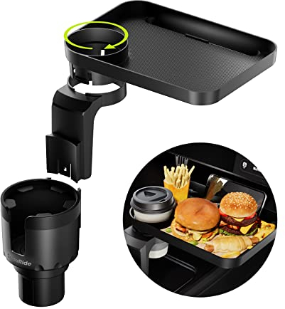 SodaRide Car Cup Holder Tray - Cup Holder Expander For Car - 3 in 1 Detachable Car Food Table Tray Drink Holder with Solid Base - Road Trip Essentials Car Accessories - Fits Yeti, Hydro Flask 32/40 oz