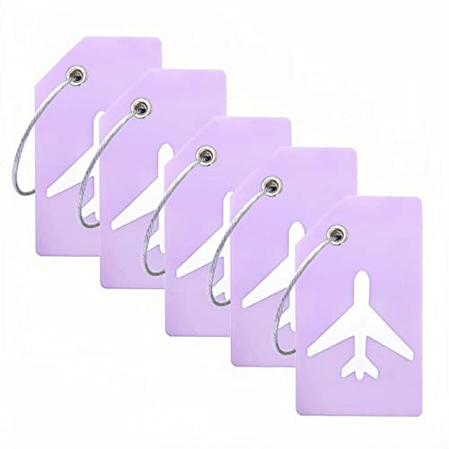 5Pack Silicone Luggage Tag with Name Card to Quickly Spot Suitcase Purple