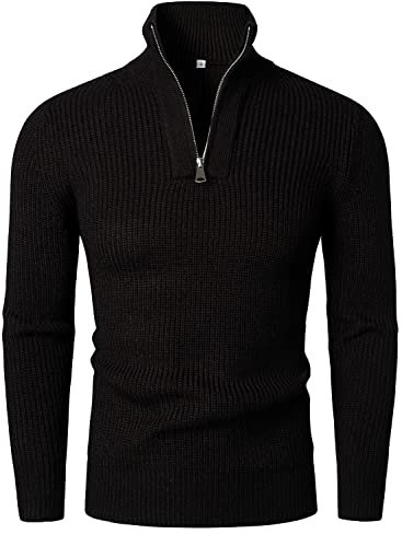 HOOD CREW Men’s Long Sleeve Jumper Causal Tops Fall Stand Collar Zipper Pullovers Black