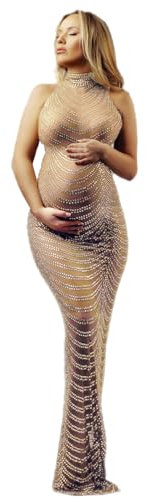 Robe de Photographie de maternité - Robe de fête Sexy Brillante avec Strass - Extensible, doré, 38-51