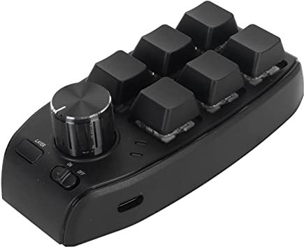 Bewinner Mini Tastiera Meccanica a Una Mano, 6 Tasti con 1 Manopola, Interruttore Rosso, Multifunzione Macro Programmabile per Giochi da Ufficio (USB Cablata)