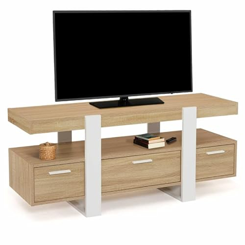 IDMarket - Meuble TV 116 cm Phoenix avec tiroirs Bois et Blanc