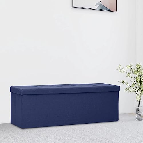 ZQQLVOO Bettbank Hocker mit Stauraum Flur Möbel Faltbare Sitzbank mit Stauraum Blau Leinenoptik