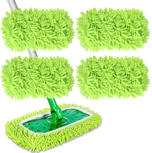 4 Pièces Chiffons de Serpillière Microfibre pour Swiffer Sweeper, Serpillière Recharge Balai Vapeur, Lingettes Humides Housse Tampons de Vadrouille Lavables Réutilisables pour Sols Carrelages