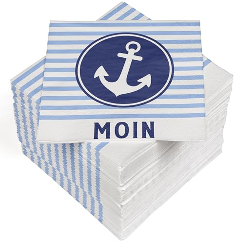 HEKU 100 Servietten, 3-lagig, 33x33cm, Moin I Saugstark und praktisch verpackt I Breite Auswahl I Ideal für besondere Anlässe