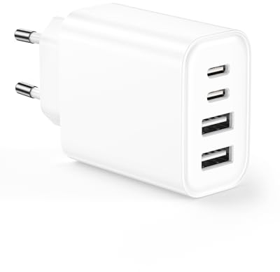 Cargador USB C Multiple 40W 4 Puertos Enchufe USB C Cargador iPhone Carga Rapida VNOOK Tipo C Compatible con iPhone 15 14 13 12 11 Pro MAX Plus SE 2020 XS MAX XR X 8 7 6, iPad, Samsung Galaxy