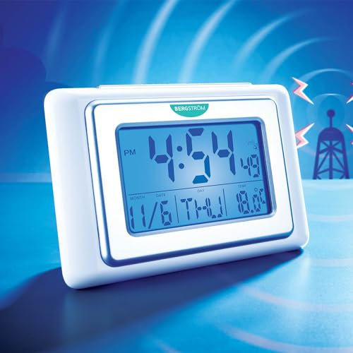 Coopers of Stortford Atomic Radio-Controlled Digital Alarm Clock | Backlight at night for Temperature Time Date Day | Easy to Read
