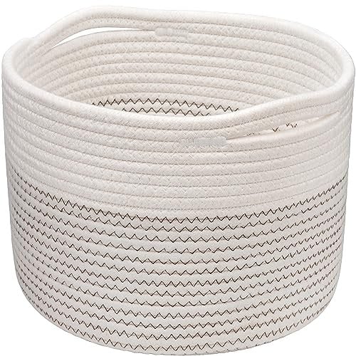 Small Storage Basket, Cotton Rope Basket for Shelves, Round Woven Storage Baskets for Toy, Baby Nursery Hamper, Shelf Decorative Bin for Keys, Gift, 24 x 24 x 18 cm