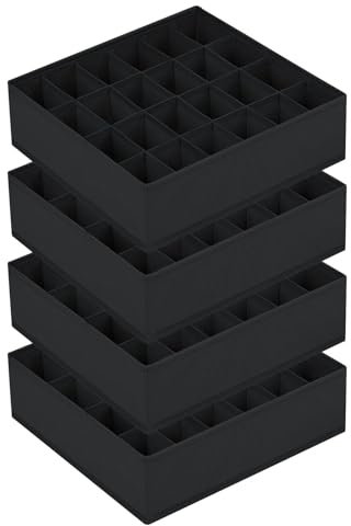 DIMJ Cajón Organizador Cajas de Almacenamiento - Organizador de Calcetines Plegable, Sistema de Organización de Cajones, Armario Organizador para Calcetines, Corbatas, Cinturones, 4 Unidades (Negro)