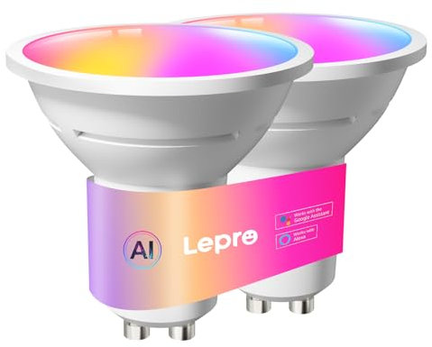 Lepro BG1 Smarte AI GU10 LED Lampe - RGBCW Farbwechsel & Dimmbar, Musik-Sync, Sprachsteuerung WLAN Alexa Glühbirne, Kompatibel mit Alexa & Google Assistant, 2er Pack