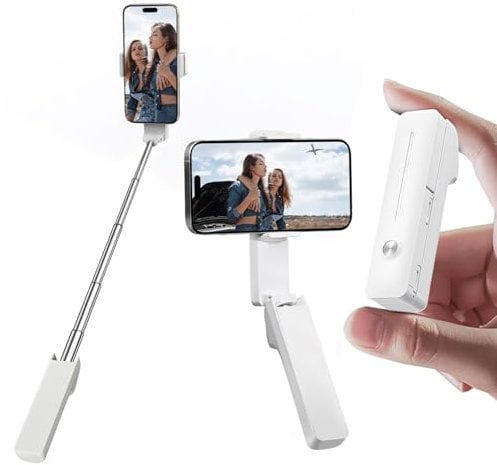 yAyusi Mini Selfie Stick Estensibile, Selfie Stick Portatile Tascabile con Telecomando, Supporto per Cellulare Compatto per Vlog/Registrazione Video/Streaming Live/Creazione di Contenuti (Bianco)