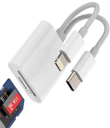 USB C Lightning auf SD Micro SD Kartenleser(2in1)TF Card Reader für iPhone16 15 14 13 Pro für iPad Type C Adapter für Apple Digitalkamera Foto Memory Stick Thunderbolt Kabel Kompatibel für Samsung S25