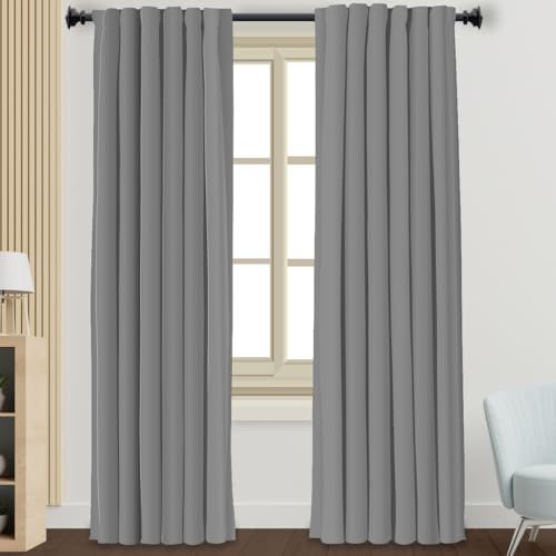 Curtain Grau Blackout Curtain Living Room Polyester Vorhang mit Ösen Gardinen Waschbar Vorhänge Verdunklungsvorhänge Gardienen Blickdicht Verdunkelungsvorhang 2x85x200cm
