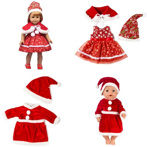 YouYuer 2PCS Weihnachten Puppenkleidung Kleidung,Baby Puppen Kleidung für 36-43cm Babypuppen,Weihnachtsoutfit Weihnachten Puppe Zubehör mit Röcke Mützen Puppenkleider Puppenzubehör für Mädchen