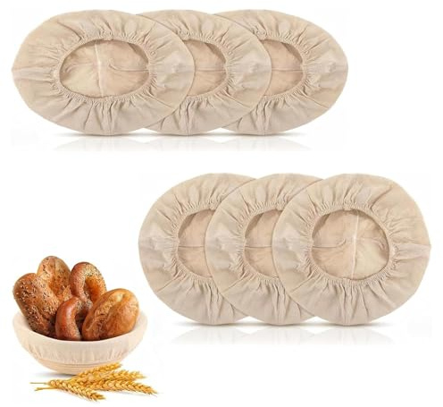 6 Stück Leineneinsatz für Brot Gärkörbchen 25cm Leinentuch Brot Backen | Teigtuch für Gärkörbchen mit Gummibund, Proofing Tuch, Baumwolle und Leinen, für Haus und Professionelle Bäcker