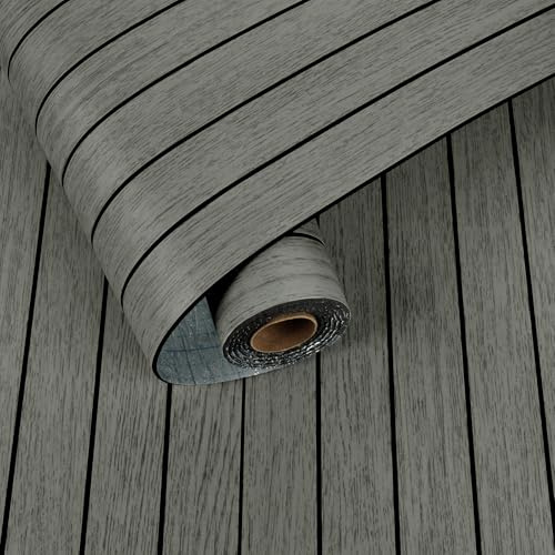 Yullpaper Self Adhesive 3D Wall Panels for Walls Dark Grey Faux Wood Slat Panels Peel and Stick Slat Wall Panelling for Living Room Kitchen Waterproof PVC Cladding Grey Wood Panelling 30 x 300cm