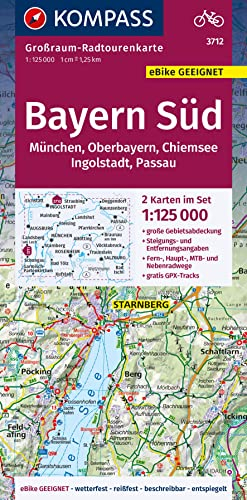 KOMPASS Großraum-Radtourenkarte 3712 Bayern Süd, Oberbayern, Chiemsee, Ingolstadt, Passau, München, 1:125.000: 2 Karten im Set, reiß- und wetterfest, ... (KOMPASS Großraum Fahrradkarte, Band 3712)