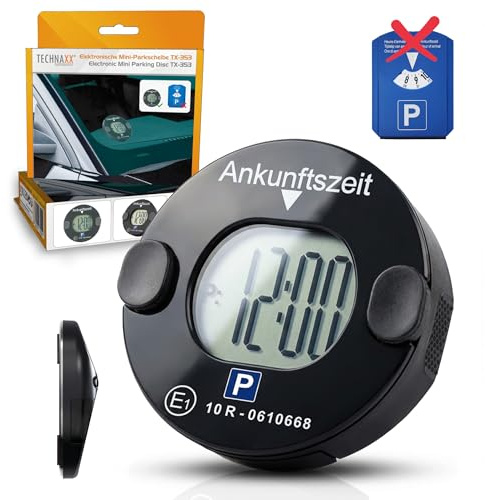 Technaxx Disco De Estacionamiento Electrónico Digital con Sensor De Movimiento, Reloj De Aparcamiento Automático con Imán, Homologado, Larga Duración De Batería Y Cambio Automático Horario – TX-353
