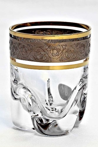 Bohemia Crystal Schnapsgläser, 50 ml mit Silbergravur und goldenen Rand, 6 -er Set, Bleikristall 24 %