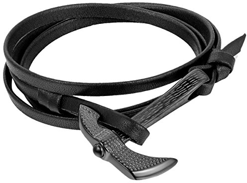 Cupimatch Herren Damen Retro Lederarmband, Manschette Wlickelarmband Armband Armreif mit Axt Beil Anhänger, Verstellbaren Größen, Leder Edelstahl, schwarz