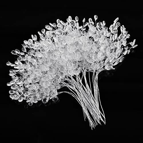 Baoblaze 50pcs Water Drop Artificial Acrylic Flower Picks Crystal Diamante Flower Branches For Party Wedding Floral Decoration - White, 15cm