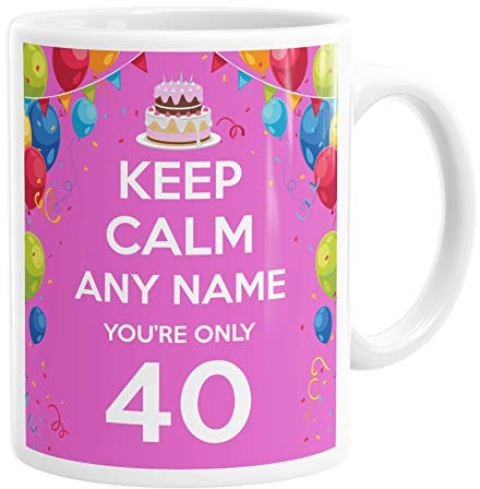 Daytripper Personalised 40th Birthday Mug, Custom Name, Gift for Her, Keep Calm You're Only 40, Funny Birthday Gifts for Women, Ceramic Cup