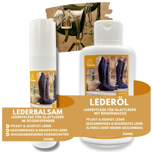 EMMA Lederöl farblos mit Bienenwachs & Lederfett farblos - Lederpflege Schuhe Auto Sofa Sattel Pferd Reitstiefel I Lederschuhe Pflege - Leather Conditioner - Lederbalsam Leder Reinigung Auto 0,2 0,5l