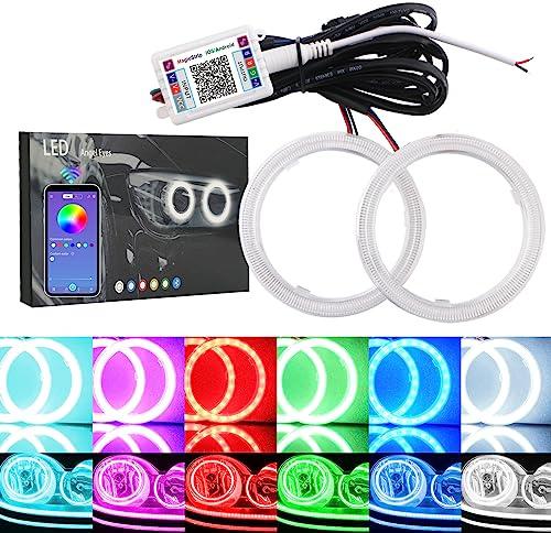 Qasim Ojos De Ángel LED Coche 80MM RGB Halo COB Bluetooth 12V DRL | Anillo LED Para Faro Con APP Control, Luz Multicolor Impermeable Para Moto Y Auto Con Montaje Sencillo