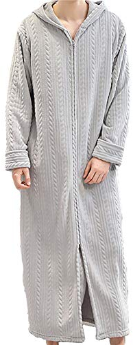 XiinxiGo Vestaglia Lunga Donna & Uomo in Pile con Cerniera, Accappatoio da in Morbido Pile, Spugna Pigiama Flanella Autunnale Invernale Primaverile per Casa Spa Hotel,Grigio Chiaro,XL