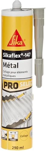 SIKA - Colle polymère spécial métal - Sikaflex 147 Métal Gris Clair - Mastic tous métaux - Intérieur et Extérieur - Collage puissant et rapide - Non corrosif - Idéal façade et toiture - 290ml