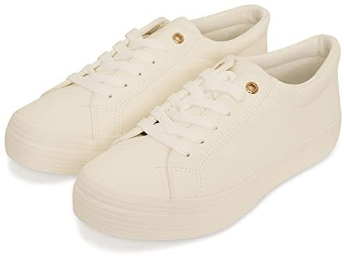 Womens Ex High Street Brand Lace Up Casual Trainers Ladies Plain White Sporty Pumps (White, Numeric_7)