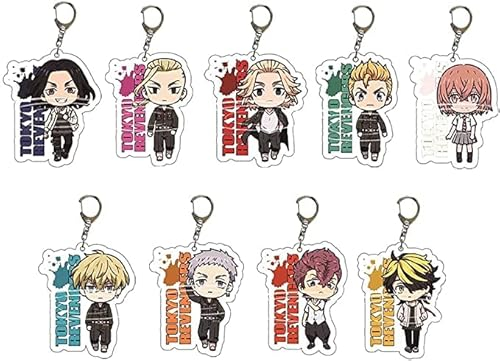 iFii Tokyo Revengers Schlüsselanhänger-Set, niedliche Mikey Draken, Anime-Figur, Acryl-Anhänger, Schlüsselanhänger, Zubehör für Taschen (E-9 Stück)