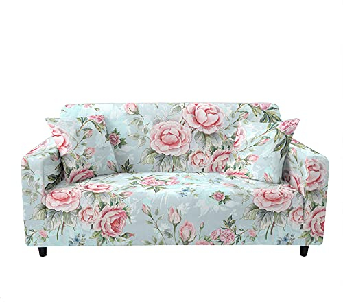 Highdi Sofabezug Sofaüberwürfe für 1/2/3/4 Sitzer, Blumen Drucken Armlehnen Sofa Cover Elastisch Stretch Antirutsch Sofa Cover Sofahusse Couchbezug Möbelschutz (2 Sitzer,Hellgrün)