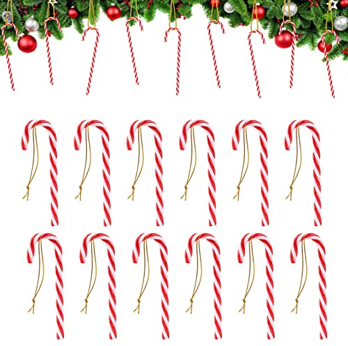 12 Stück Weihnachten Zuckerstangen, Zuckerstangen Weihnachtsbaumschmuck, Zuckerstangen zum Hängen, Christbaumschmuck Candy Canes Anhänger, Zuckerstangen zum Hängen Weihnachten Dekoration