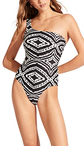 Seafolly Damen Einteiliger Schulter Badeanzug, Sansibar Schwarz, 38