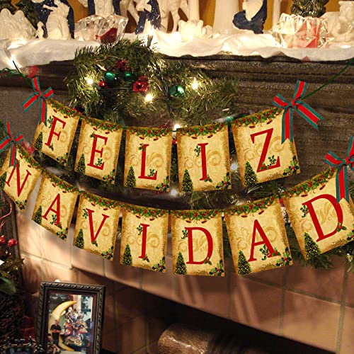 Cartel vintage de Navidad con texto en inglés «Merry Christmas» para decoración de Navidad para el hogar, oficina, fiesta, chimenea, decoración navideña