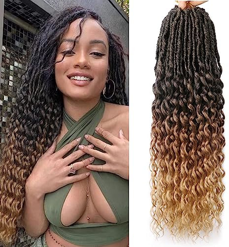 FANWYFYU 6Packs Faux Locs Häkeln Haar Mit Lockigen Enden 24Inch Weiche Locs Vorgeschleifte Göttin Locs Häkeln Haar Neue Locs Lockige Tiefe Welle Häkeln Locs Synthetische Haar Extensions (1B/30/27)