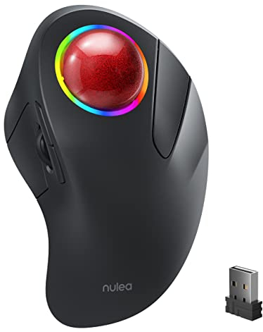 Nulea M505B Wireless Trackball Mouse, Rechargeable Ergonomic RGB Rollerball Mouse, 3 Device Ports for PC, Laptop, iPad, Mac