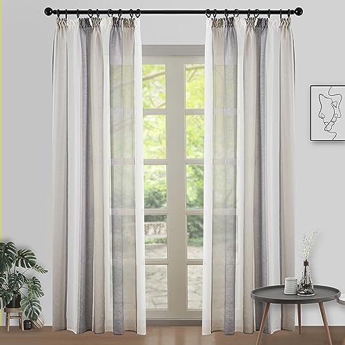 MRTREES Fenster Gardine Dunkelgrau Grau und Weiß Streifen und Vorhänge 260x140 cm Store Wohnzimmer Schlaufenschal