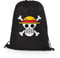 Black One Piece Skull Drawstring Bag - Anime Monkey Luffy Rubber Manga Gym Football Swimming Dance Back to School Nursery Primary Backpack Gift Present (Black)