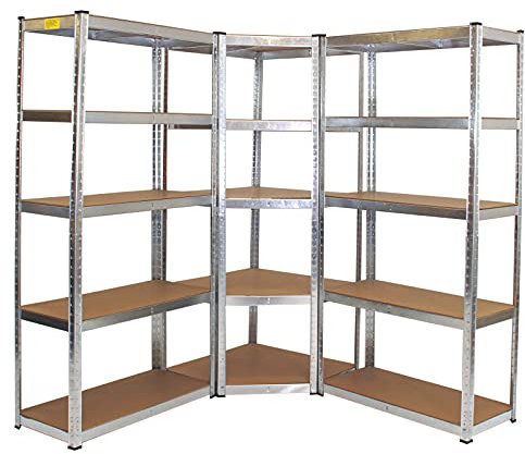 TRUTZHOLM Regalsystem 3 teilig, 1 Eckregal & 2 Schwerlastregale 180x90x40 cm, 15 Böden, 2625 kg Traglast