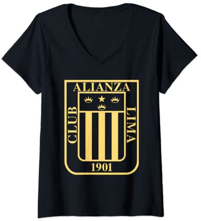 Mujer Alianza Lima Escudo Dorado Camiseta Cuello V