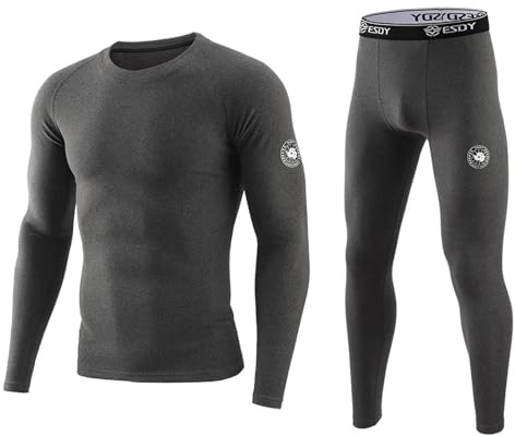 KONG JIMFAN Thermo Unterwäsche Set Regenhose Fahrrad Thermo Jacken Herren Thermo Pullover Herren Winter Thermounterwäsche Herren Wolle Thermo Leggins Thermo Herren(Light Gray,L)