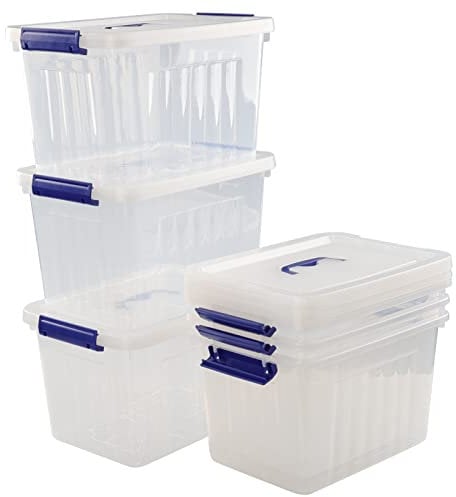 Eudokky 6-pack 10 Liter Plastic Storage Boxes, Clear Box Containers with Lids