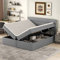 Boxspringbett 140x200 mit Bettkasten, Polsterbett Doppelbett mit Großer Stauraum, Bett mit Lattenrost, Bettgestell aus Holz und Metall, Stauraumbett Rückenlehne Bett für Familie, Leinen Grau