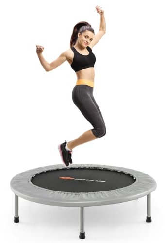 Trampoline Fitness Pliable Ø 97cm, Charge 150 kg, Tapis en PP, 32 Ressorts en Acier, 6 Patins Antidérapants, Trampoline Enfants Adultes Interieur, 360° Protection, Couverture Rembourrée, Argenté