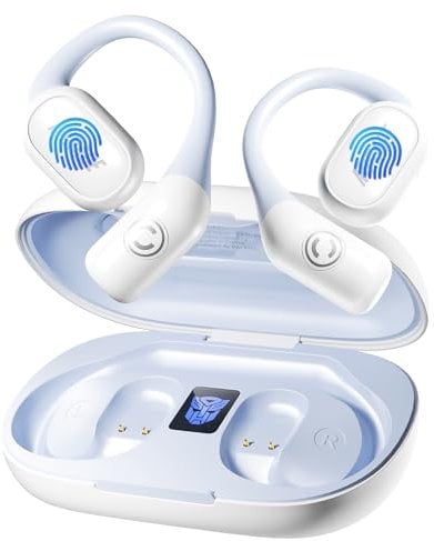 TRANSFORMERS TF-T13 Open Ear Headphones, Wireless Bluetooth 5.4 Sport Earbuds for 60Hrs Playback with HD Mic, IPX5 Waterproof for Sports for Running Fitness Driving White