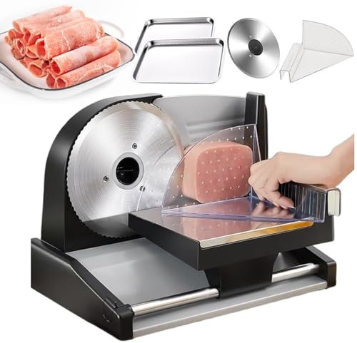 pedenencelia Deli Food Slicer,200w Electric Meat Slicer,With19cm Stainless Steel Blade&2 Trays&Food Pusher,Tool-Free Disassembly/0-1.5cm Adjustable Thickness Meat Slicer,Non-Slip For Home